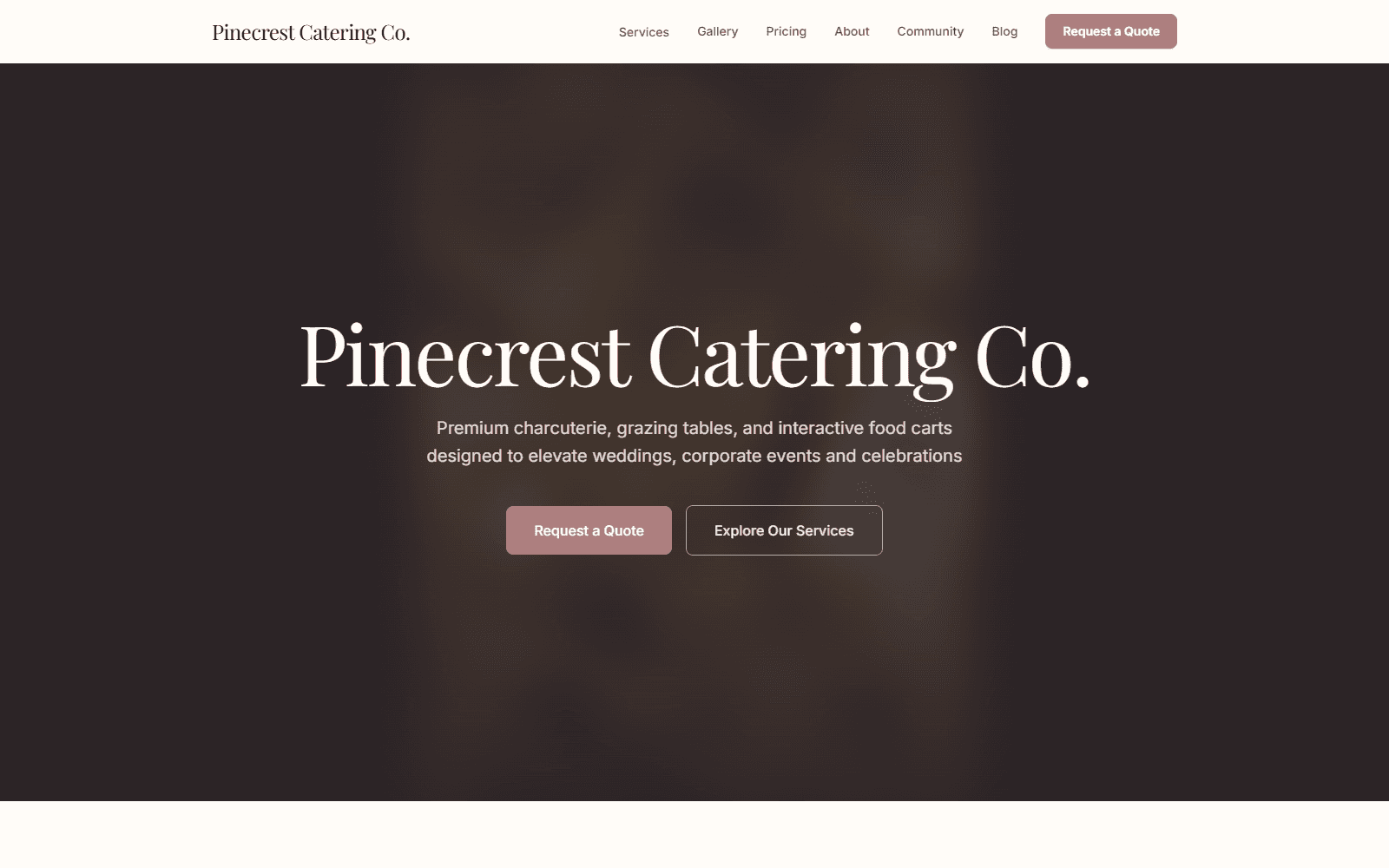 Pinecrest Catering homepage hero